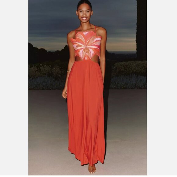 Anthropologie Maaji Boho Sunrise Owen Midi Dress Coral 1X NWT Plus Size 242$ - Picture 1 of 6